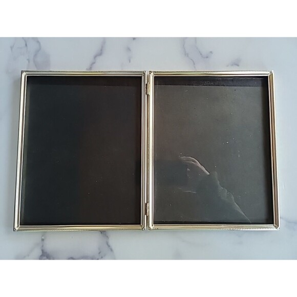 Floral Silver Tone Metal Folding Desktop Picture Frame Vintage - Picture 6 of 10